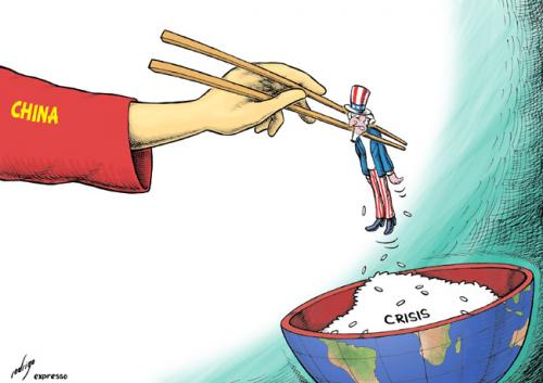 Cartoon: China lifts Uncle Sam (medium) by rodrigo tagged crisis,money,china,asia,usa,american,economy,financial,world,recession