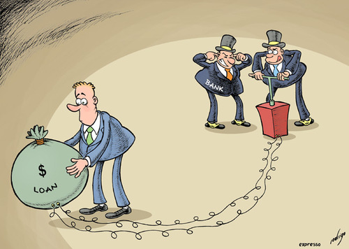 Cartoon: Credit crisis (medium) by rodrigo tagged credit,housing,crisis,bank,financial,loan,mortgage