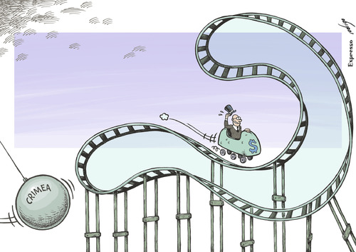 Cartoon: Crimean rollercoaster (medium) by rodrigo tagged markets,trust,finance,business,world,annexation,referendum,ukraine,russia,crimea