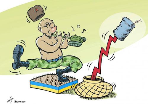 Cartoon: Crisis charmer (medium) by rodrigo tagged ukraine,war,russia,putin,gas,oil,prices,financial,markets,gasoline,invasion,economy,international,politics,moscow,kiev,crisis,energy,fuel,world,global,conflict,military