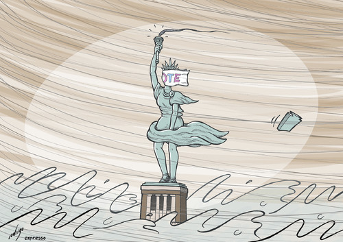 Cartoon: Democratic Hurricane (medium) by rodrigo tagged us,usa,obama,romney,elections,president,campaign,hurricane,sandy