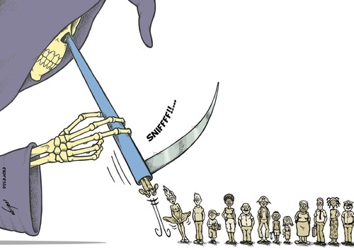 Cartoon: Drug trafficking death roll (medium) by rodrigo tagged drugs,trafficking,cocaine,heroin,crime,death