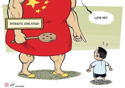 Cartoon: Educontrolation (medium) by rodrigo tagged china,hong,kong,macau,education,patriotism,democracy,protest,riot,police,society,politics,international,violence
