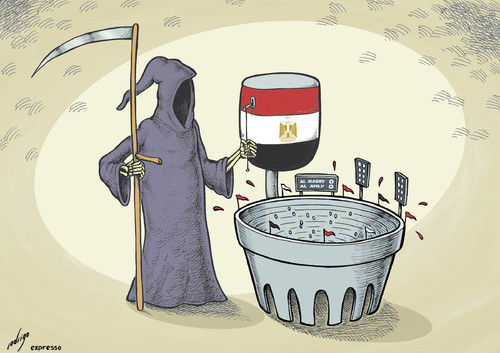 Cartoon: Egyptian footballocaust (medium) by rodrigo tagged clash,stadium,football,egypt,democracy,revolution,violence