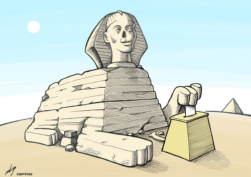 Cartoon: Elections in Egypt (medium) by rodrigo tagged egypt,president,elections,democracy,arab,spring,sphinx