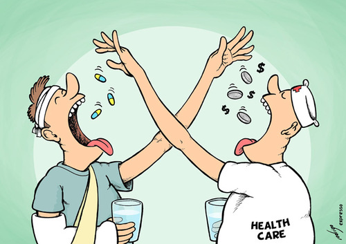 Cartoon: Expensive health care (medium) by rodrigo tagged health,care,medicine,drug,patient,cost,money,hospital,doctor