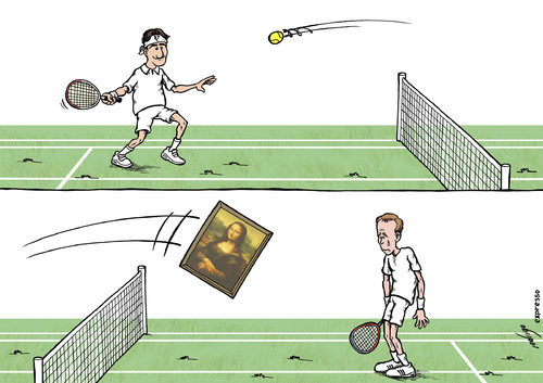 Cartoon: Federer plays artennis (medium) by rodrigo tagged roger,federer,wimbledon,tennis,sport,andy,murray,grand,slam