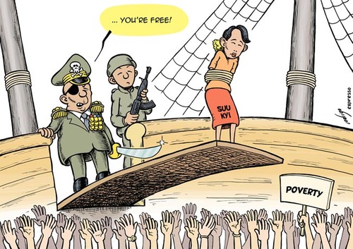 Freed Aung San Suu Kyi By rodrigo | Politics Cartoon | TOONPOOL