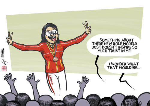 Cartoon: Funomenon (medium) by rodrigo tagged china,swimmer,fu,yuanhui,internet,phenomenon,teenagers