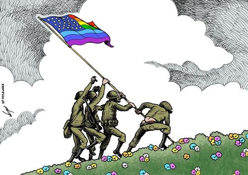 Cartoon: Gays in the US Army (medium) by rodrigo tagged gay,lesbian,homosexual,us,army,usa,air,force,navy,military