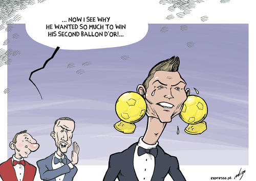 Cartoon: Golden Ronaldo (medium) by rodrigo tagged cristiano,ronaldo,football,portugal,real,madrid,balon,dor,fifa,messi,ribery