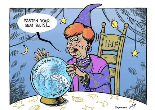 Cartoon: Growth astrology (medium) by rodrigo tagged economy,international,monetary,fund,imf,crisis,forecast,economic,growth,increase,inflation,uncertainty,kristalina,georgieva,politics