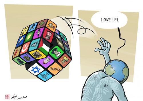 Cartoon: Insolubiks cube (medium) by rodrigo tagged israel,hamas,conflict,gaza,palestine,westbank,attack,terror,terrorism,islam,territory,population,religion,region,bomb,bombing,international,politics