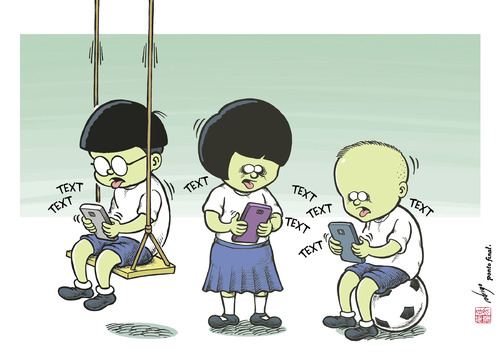 Kids smartphone addiction By rodrigo | Media & Culture Cartoon | TOONPOOL