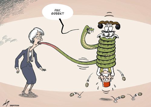 Cartoon: Lagarde bites Greece (medium) by rodrigo tagged imf,christine,lagarde,greece,crisis,recession,financial,help