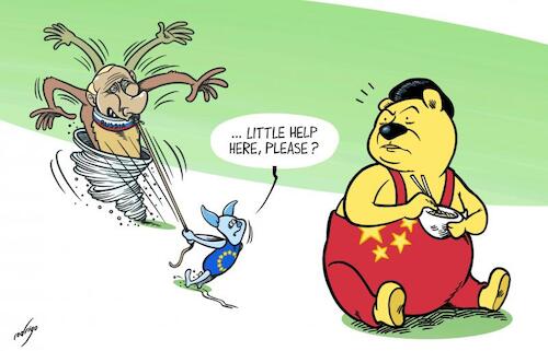 Cartoon: Little help (medium) by rodrigo tagged eu,russia,china,ukraine,european,union,leaders,summit,beijing,moscow,brussels,kiev,invasion,military,war,peace,international,politics,putin,xijinping