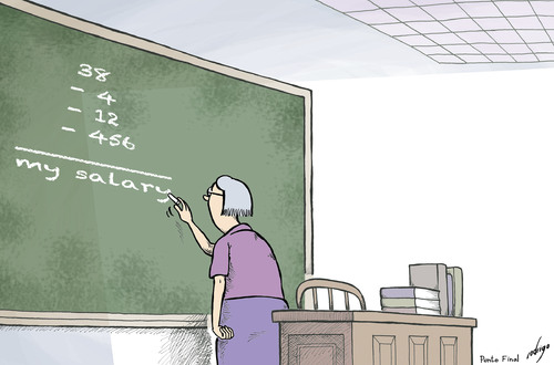 Cartoon: Low salaries in education (medium) by rodrigo tagged teachers,school,students,education,salary,income