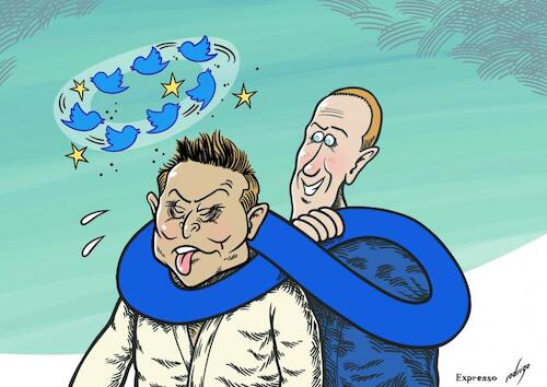 Cartoon: Meta naked choke (medium) by rodrigo tagged threads,app,zuckerberg,twitter,elonmusk,musk,users,meta,internet,social,media,networks,technology,tesla,spacex,facebook,instagram,international,politics,democracy,freedom,economy,business,finance,mma,martial,arts,fighting