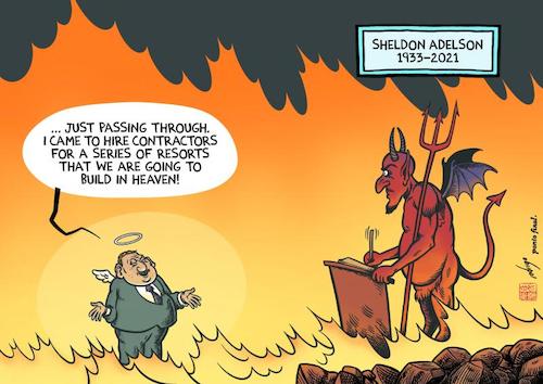 Cartoon: Mogul-s paradise (medium) by rodrigo tagged sheldon,adelson,gaming,las,vegas,sands,mogul,billionaire,millionaire,heaven,hell,obituary,economy,business,finance,resort