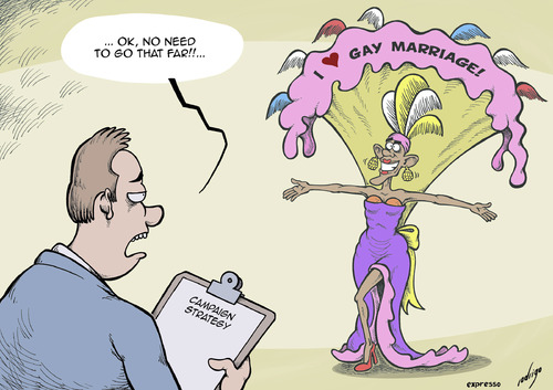 Cartoon: Obama and gay marriage (medium) by rodrigo tagged gay,homosexual,obama,usa,us,marriage