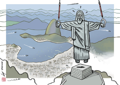 Cartoon: Olympic mess (medium) by rodrigo tagged olympic,games,rio,de,janeiro,rio2016,sports,crime,shooting,thievery,christ,redeemer