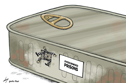 Cartoon: Overcrowded prisons (medium) by rodrigo tagged overcrowded,prisons,inmates,penitentiary,crime,police,security,human,rights