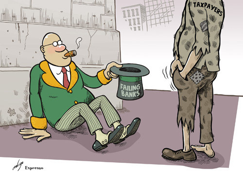 Cartoon: Poor banks! (medium) by rodrigo tagged banks,help,bailout,bankruptcy,taxpayers,economy