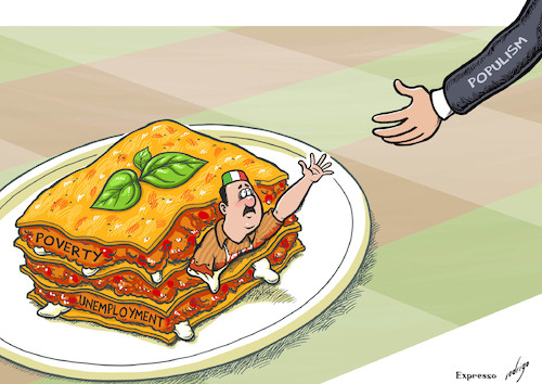 Cartoon: Populasagna (medium) by rodrigo tagged italy,elections,voters,populism,parties,extremism,radical,right,left,poverty,unemployment