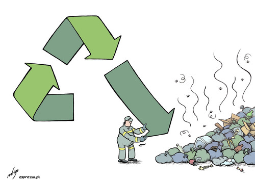 Cartoon: Recycling bluff (medium) by rodrigo tagged recycling,garbage,litter,trash,collecting,incineration,landfill