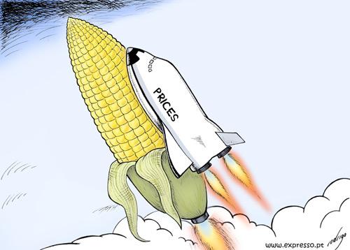 Cartoon: Rising food prices (medium) by rodrigo tagged rising,prices,food,oil,corn,economy,society,poor,international