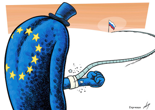 Cartoon: Russiangasophilia (medium) by rodrigo tagged russia,gas,oil,eu,business,sanctions,europe,energy,economy,ukraine,war,conflict,international,politics,putin,military,imports,diplomacy,moscow,kiev,kremlin