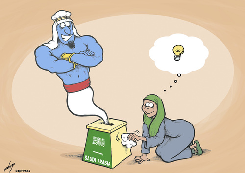 Cartoon: Saudi women can vote (medium) by rodrigo tagged saudi,arabia,woman,vote,elections,democracy,male,female,equality,women