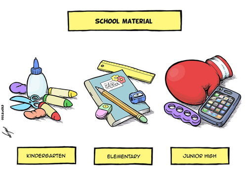 Cartoon: School violence (medium) by rodrigo tagged school,violence,bullying,gun,drug,iphone,facebook