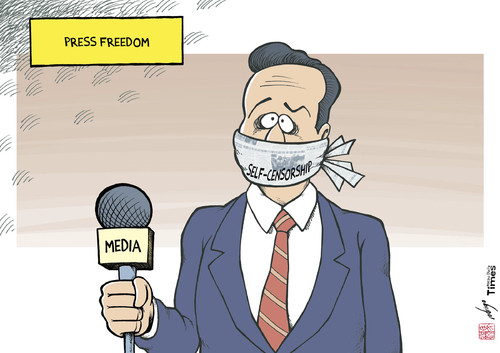 Cartoon: Self-censorship in the media (medium) by rodrigo tagged media,newspapers,radio,tv,television,news,press,freedom,democracy,censorship