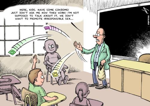 Cartoon: Sex education (medium) by rodrigo tagged education,school,teacher,condom,aids,hiv,teenager,pregnancy,youth,student