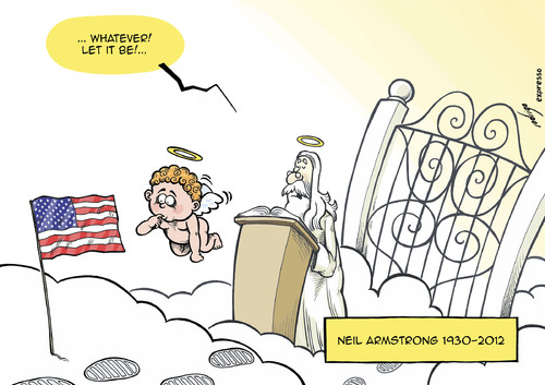 Cartoon: Small step to eternity (medium) by rodrigo tagged nasa,usa,neil,armstrong,space,astronaut,moon,walk,obituary,death