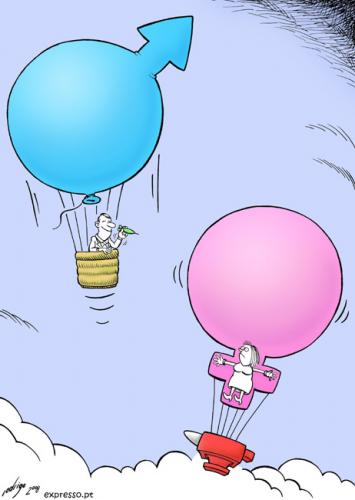 Cartoon: The social rise of women (medium) by rodrigo tagged women,society,men,feminism,law,right,baloon,discrimination,inequality,prejudice