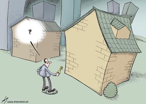 Cartoon: Tough housing market (medium) by rodrigo tagged housing,economy,society,house,buy,rent,euribor,loan,subprime,lending