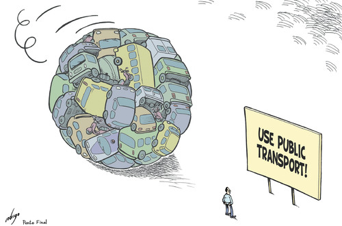 Cartoon: Traffic snowball (medium) by rodrigo tagged cars,traffic,urban,streets,train,bus,transport,public