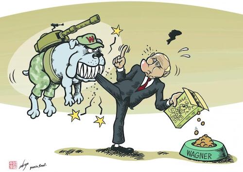 Cartoon: Wagnerabies (medium) by rodrigo tagged russia,putin,president,uprising,wagner,kremlin,mercenary,force,defense,ministry,war,ukraine,security,prigozhin,military,revolt,international,politics,europe,defence