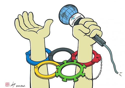 Cartoon: Winter Olympolitics (medium) by rodrigo tagged china,winter,olympics,olympic,games,sports,politics,world,international,beijing,pandemic,covid19,coronavirus,human,rights,activists,athletes,sponsors,freedom,liberty,minorities,uyghur,tibet,taiwan,hong,kong,genocide,protests,media,press,journalism,democracy