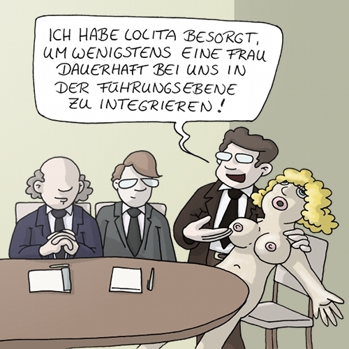 Cartoon: Frauenquote - eine Luftnummer? (medium) by Rainer Demattio tagged büro,chef,frau,frauen,frauenquote,führung,führungskräfte,führungsposition,geschlechter,gleichberechtigung,gummipuppe,hochschlafen,mann,politik,selbstverpflichtung,wirtschaft