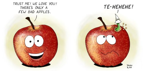 Cartoon: Bad Apples (medium) by Yavou tagged bad,apples,fruit,comic,comicstrip,cartoon,police,policeviolence,policebrutality,worm,racism,george,floyd,blm,black,lives,matter,fascism