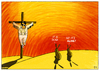 Cartoon: Alive! (small) by Yavou tagged ostern easter elvis aaron presley the king jesus kreuzigung crucifixion kreuz gekreuzigt hasen kaninchen rabbit cartoon desert wüste pop of christus religion