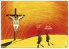 Cartoon: ES LEBT! (small) by Yavou tagged elvis,aaron,presley,the,king,jesus,yavou,kreuzigung,crucifixion,kreuz,gekreuzigt,hasen,kaninchen,rabbit,cartoon,desert,wüste