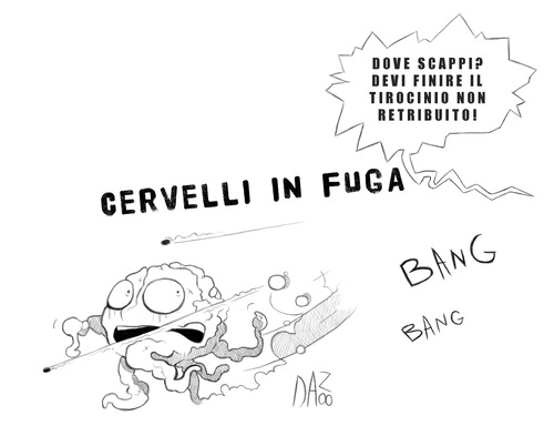 Cartoon: cervelli in fuga (medium) by dan8 tagged italia,crisi,lavoro,scienza,cervelli,fuga,emigrazione,satira,politica