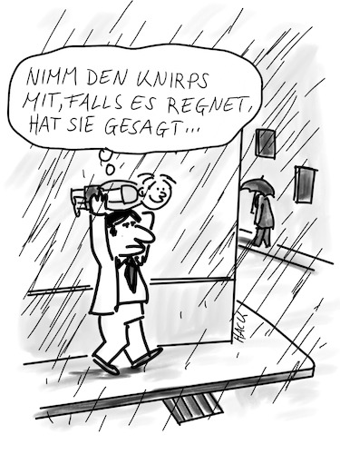 Cartoon: Der Knirps (medium) by ichglaubeshackt tagged familie,kinder,mama,familienleben,baby,familienzeit,kids,papa,eltern,dad,knirps,regen,regenschirm
