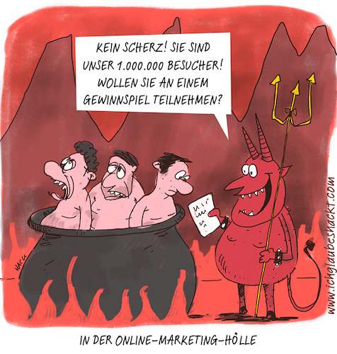 Cartoon: Hölle Hölle Hölle Hölle! (medium) by ichglaubeshackt tagged teufel,hölle,satan,gewinnspiel,marketing