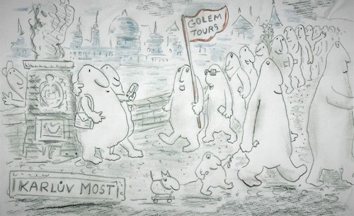 Cartoon: A Busy Day on the Charles Bridge (medium) by SteveWeatherill tagged prague,golem,charles,bridge,karluv,most