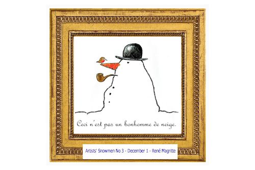 Cartoon: Artist Snowman 3 Magritte (medium) by SteveWeatherill tagged magritte,advent,calendar,surrealism